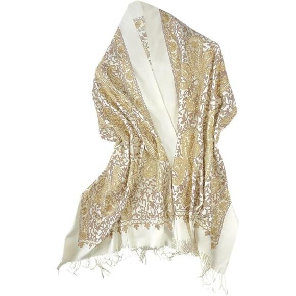 Women's Embroidered Oversize Shawl Scarf White